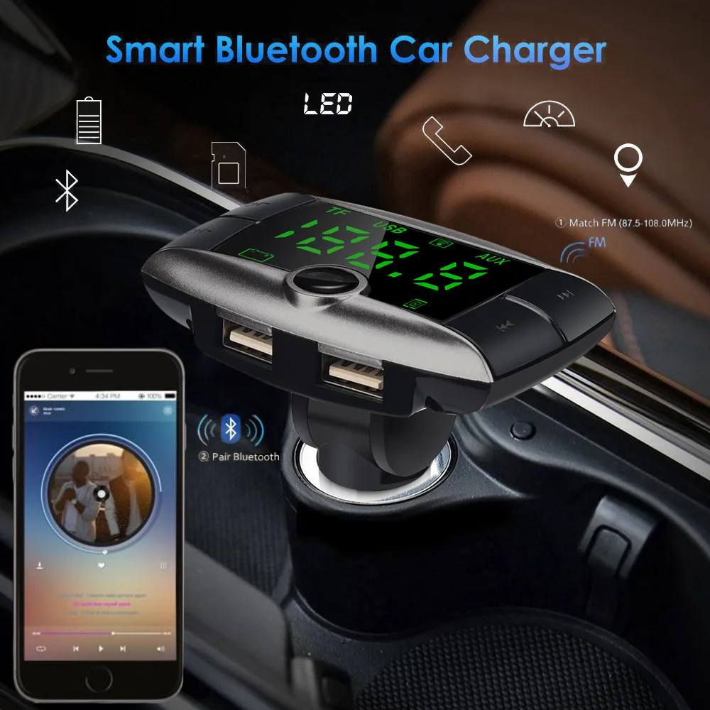 Автомобильный набор, Handsfree, Беспроводной Bluetooth FM передатчик ЖК-дисплей MP3 плеер USB Зарядное устройство хэндс-фри 10,15