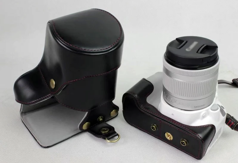 Роскошные из искусственной кожи Камера сумка для Canon EOS 1100D 1200D 1300D 500D 550D крышка с ремешком батарея снизу открытие