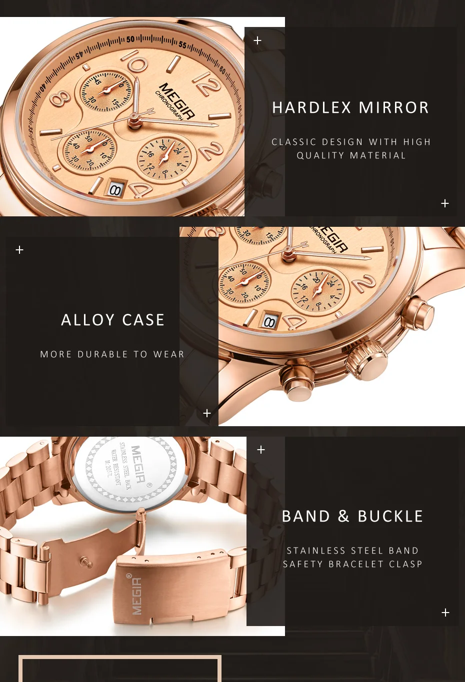 MEGIR женские наручные часы для влюбленных Топ Бренд роскошные золотые женские часы с хронографом и датой классические деловые кварцевые часы Подарочная коробка 2057