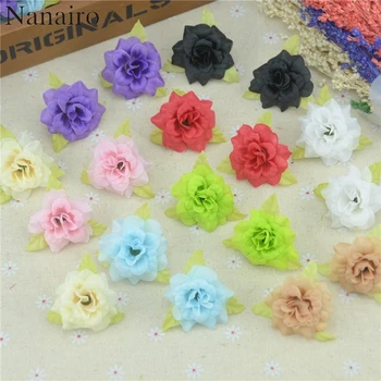

15 Pcs 4cm Handmade Mini Artificial Silk Rose Flowers Heads With Leaves DIY Scrapbooking Flower Kiss Ball For Wedding Decorative