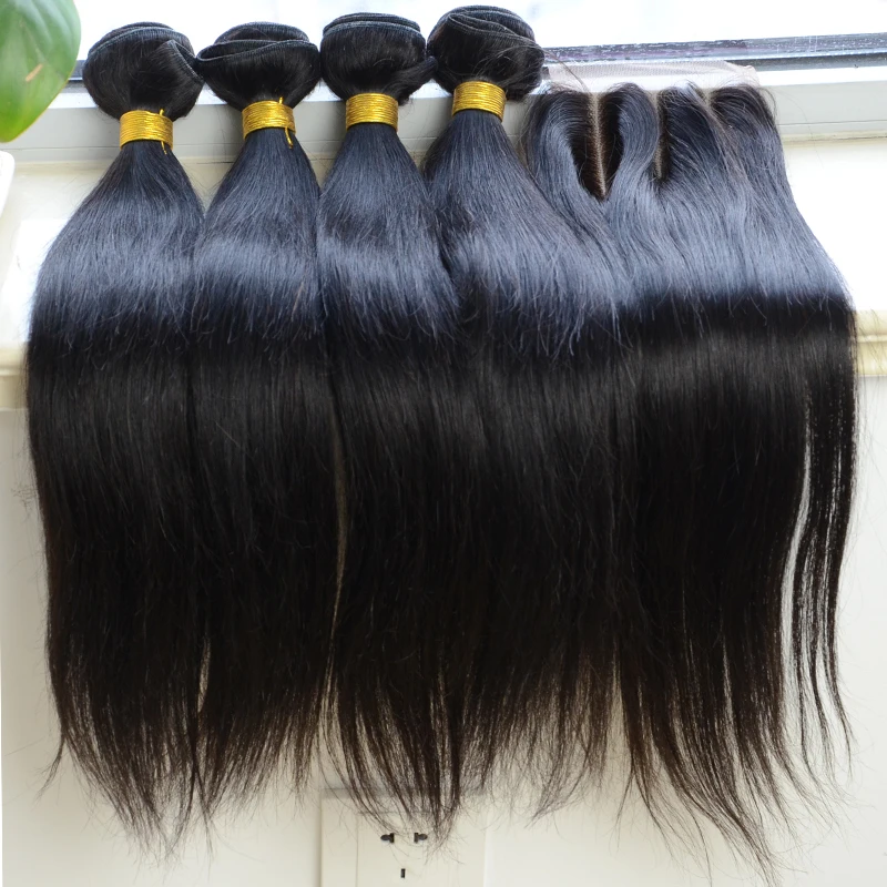 Filipino Virgin Hair straight Lace Closure With Bundles 4 Piece nice Hair Tissage Bresilienne 100 Cheap Human Hair Bundles