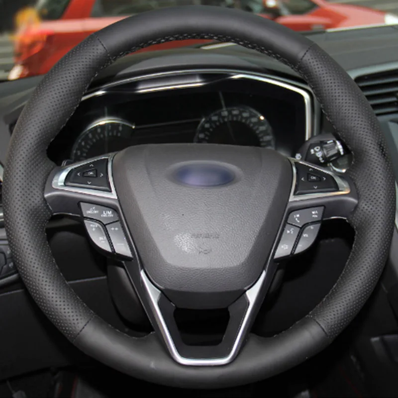 Top Leather Steering Wheel Hand-stitch on Wrap Cover For Ford Fusion Mondeo 2013 EDGE