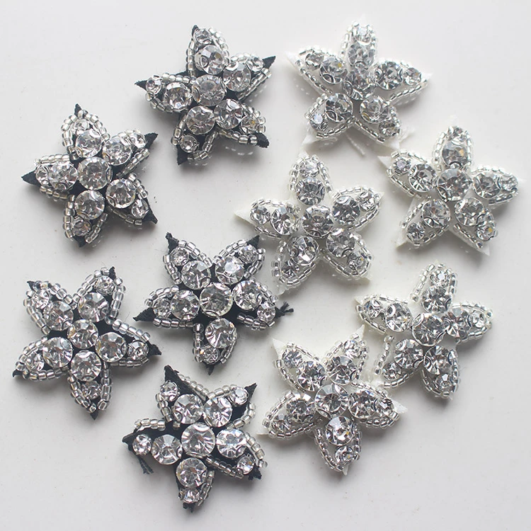 DIY accesorios para ropa 10 Uds., 3,5 cm, 1,37 ", negro/abalorios de marfil, diamantes de imitación, apliques de flores, broche de estrellas de copos de clothing accessories|flower applique patchapplique patch - AliExpress