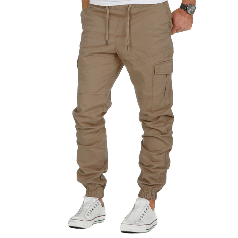 Fashion Solid Color Drawstring Pockets Men's Sports Casual Long Pants Trousers Wholesale
