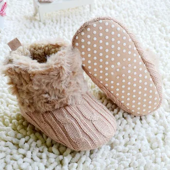 

New Toddler Knited Faux Crib Snow Boots Kid Bowknot Woolen Yam Fur Knit Shoes