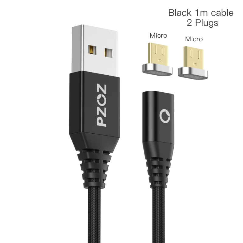 PZOZ Магнитный кабель type C Micro USB C адаптер для iphone 8 samsung Microusb type-C зарядное устройство для телефона usb Магнитный кабель Быстрая зарядка - Цвет: Black Micro Micro