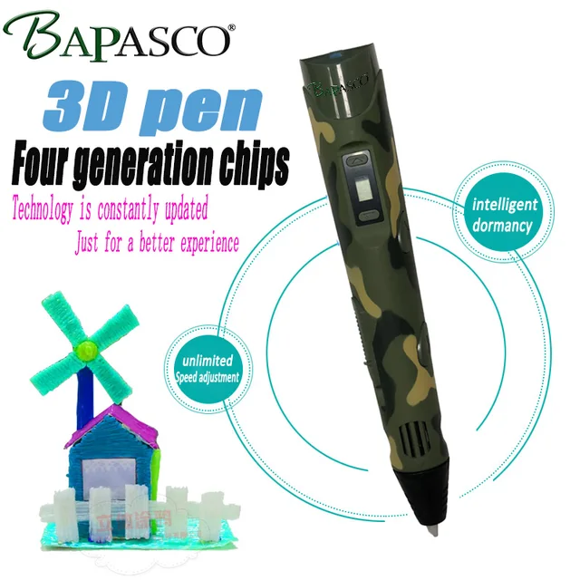 Cheap BAPASCO ABS Filament 3D Printer Pen Non-toxic 3D Pen Magic Printer Pen 3D Drawing For Kids Birthday Present Useful Gifts 3D Pens
