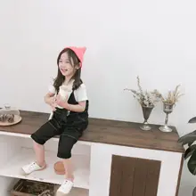 Лето Новое поступление корейский стиль хлопок чистый цвет подтяжки универсальные свободные длинные брюки для моды маленькие девочки и мальчики