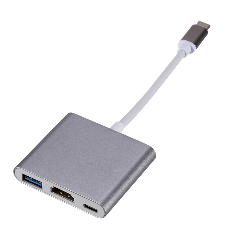USB C концентратор type C USB 3,1-HDMI 4K адаптер конвертер кабель 3 в 1 разветвитель для Apple Macbook Pro USB-C концентратор HDMI Поддержка 4K HD - Цвет: Gray
