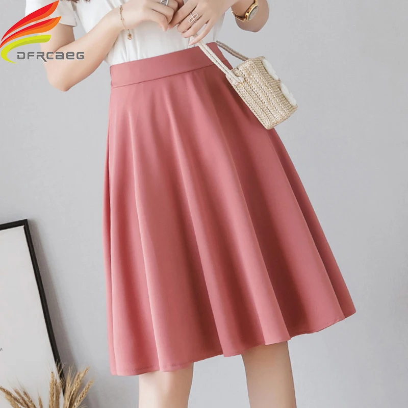 

Summer Autumn Skirt Women High Elastic Waist A Line Pleated Skirt Woman Pink And Black Casual Skirts For Women faldas mujer