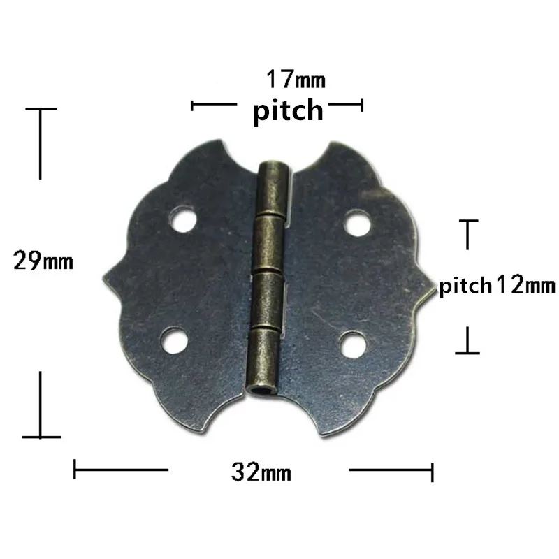 12 шт. маленький цветок дверная петля дверная Стыковая петля для DIY коробка 4 отверстия бронзовый тон сумка аксессуар 29*32 мм с винтами