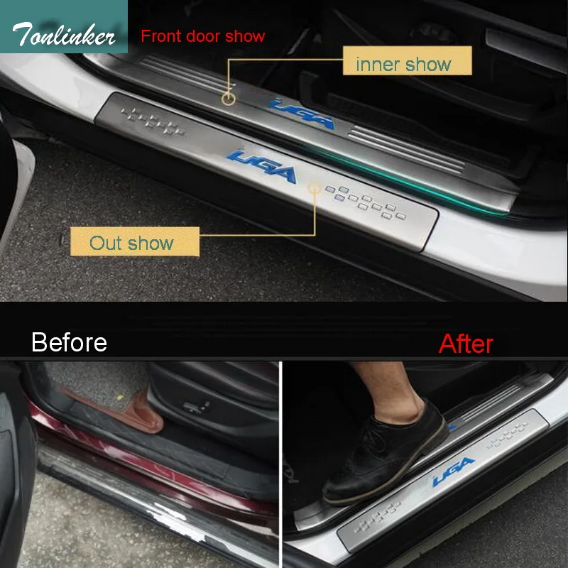 

Tonlinker Cover case sticker For Ford Kuga 2013-17 Car Styling 4PCS Stainless Steel Door Inner welcome threshold cover stickers