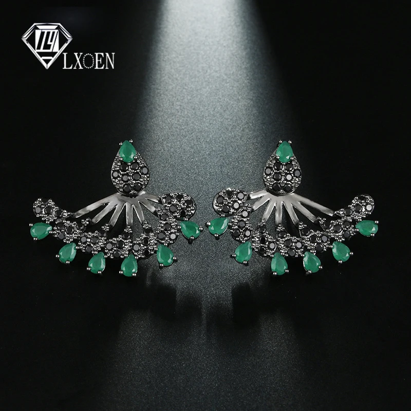 

LXOEN Bohemian Green Feather Stud Earrings for Women With AAA Zircon Party Earring Pulseras Mujer Christmas Gifts Jewelry Bijoux