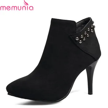 

MEMUNIA 2020 new arrival ankle boots for women pointed toe autumn boots simple zipper rivet sexy stiletto heels shoes woman