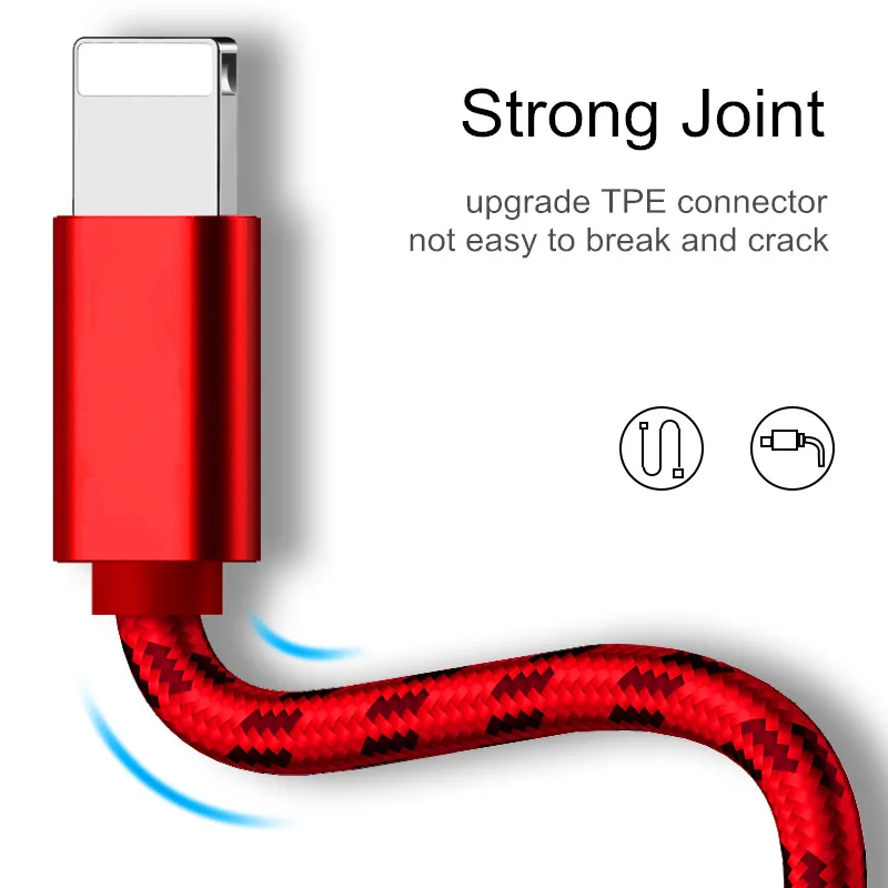 AIFFECT USB Cable For iPhone Xs Max Xr X 8 7 6 6s Plus 5 5s Mobile Phone Charger Cord USB Data Cable 2A Nylon Metal Wire 07