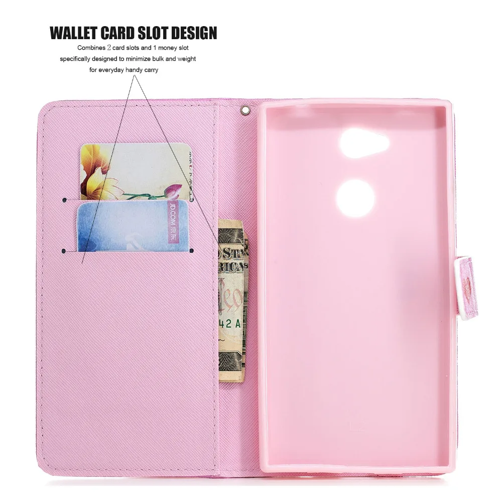 PU Leather Card Slots Wallet Case With Strap Cover For Sony Xperia XZ1 XZ2 Compact XA1 XA2 L1 L2 XZ1 Compact Pattern Phone Coque2