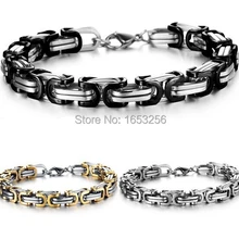 Лучшая цена хип-хоп для женщин и мужчин ювелирные изделия Византийская Коробка цепочка браслет из нержавеющей стали 8 мм 8,8''
