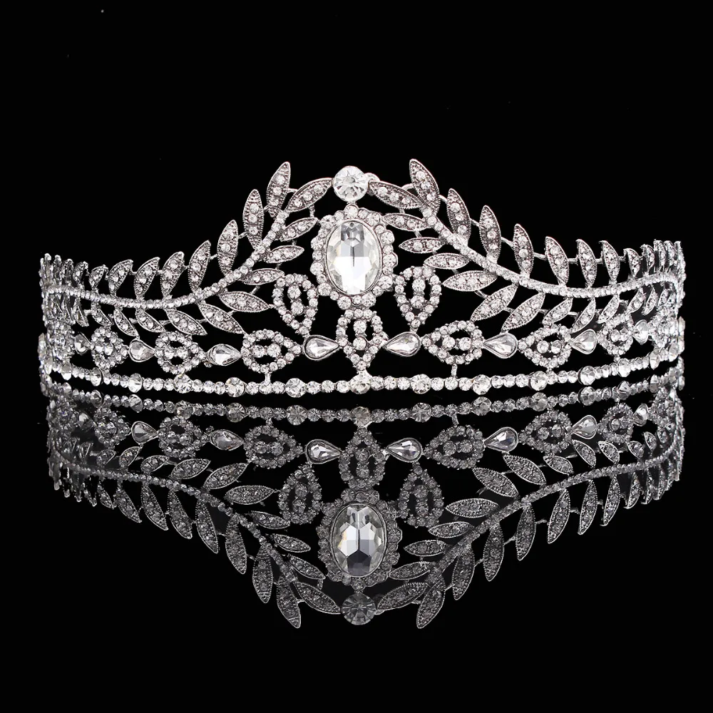 Silver Color Rhinestone Leaf Tiaras Bride Bridesmaids Headband Hairband