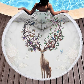 

Dreamy Elf Printed Microfiber Beach Towel Tassels Adult Kids Blanket Large Round Bath Towel Swimwear Tapestry Home Decor