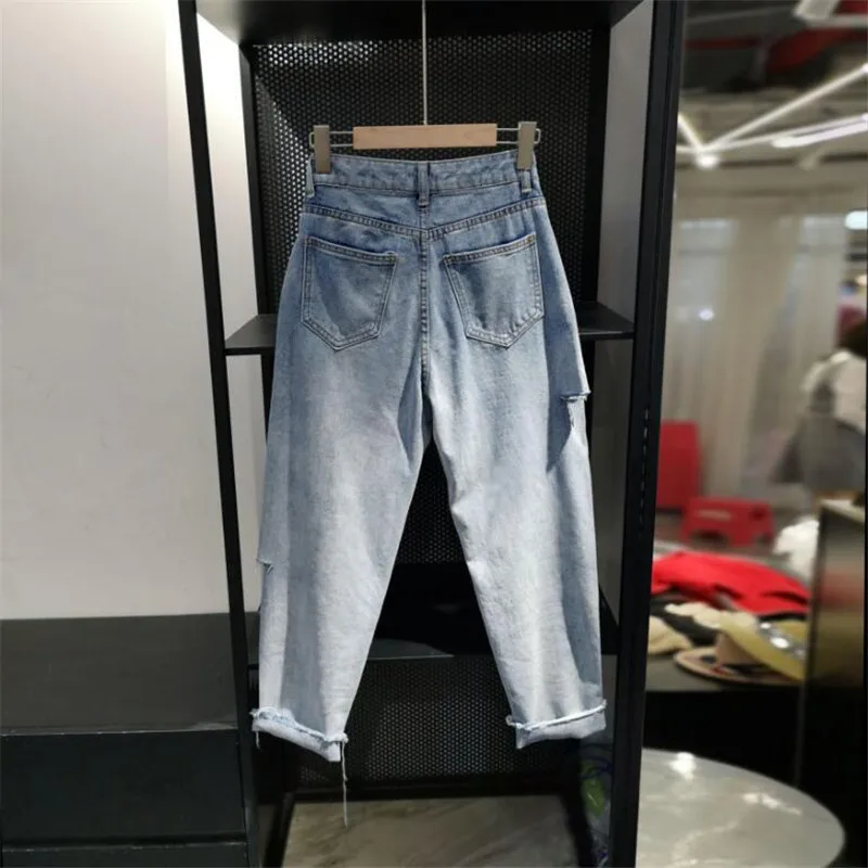 Джинсы бойфренда, рваные штаны-шаровары, женские повседневные свободные винтажные джинсовые штаны с высокой талией, джинсы Mujer r1245