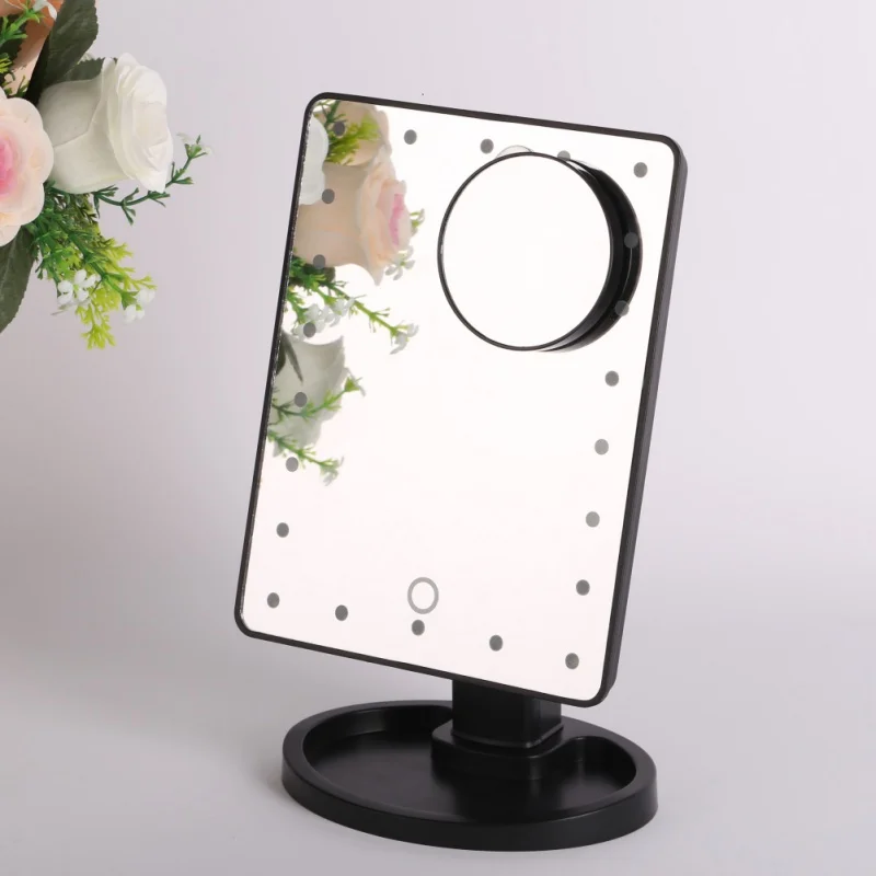 360 столешницы градусов вращения светодиодный Экран зеркало для макияжа профессиональное дамское регулируемые зеркала с 22 светодиодный свет
