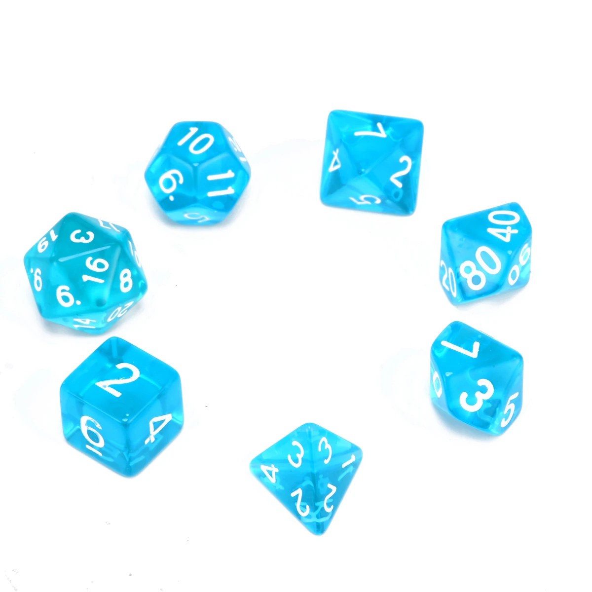 7pc Translucent Polyhedral Dices Blue Set For RPG Dungeons and Dragons With Dice Bag Family School Party Bar Outdoor Table Games