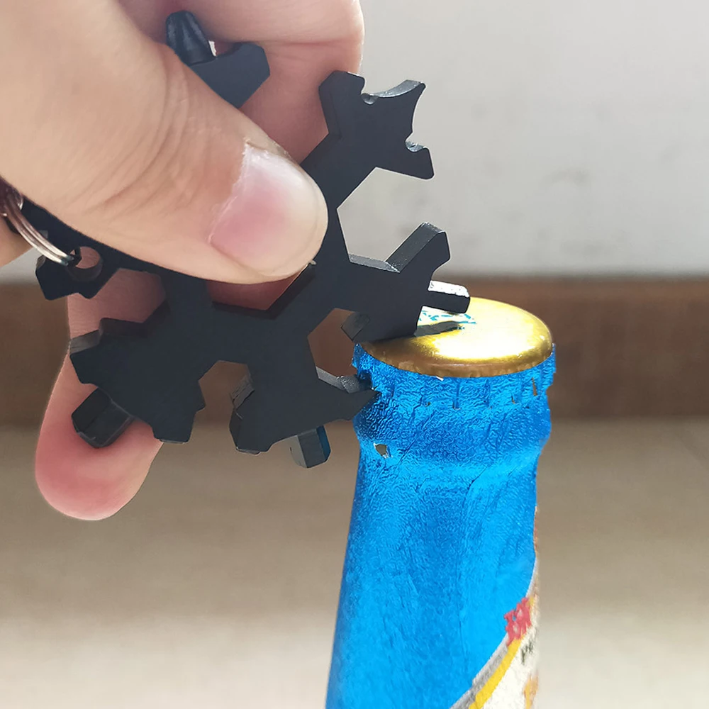 

18 in 1 snowflake multi pocket tool spanner hex wrench multifunction multipurpose camp survive outdoor hike keyring key ring bot