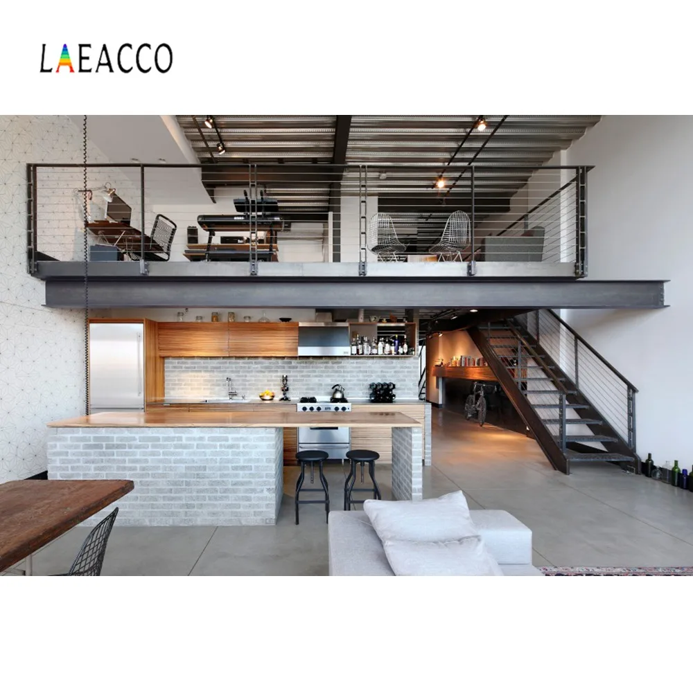 Laeacco Modern Loft House Kitchen Living Room Interior Scene Photography Backgrounds Photographic Backdrops For Photo Studio|Background| - AliExpress
