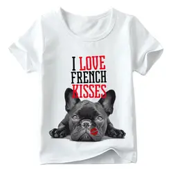 2019 Детская футболка с принтом «Поцелуй французского Бульдога», летние детские повседневные топы с короткими рукавами, забавная Футболка с