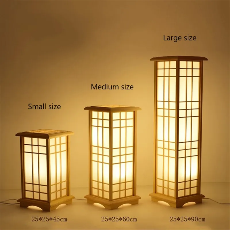 Modern Japanese Floor Lamps Tatami Style Square Shape Wooden