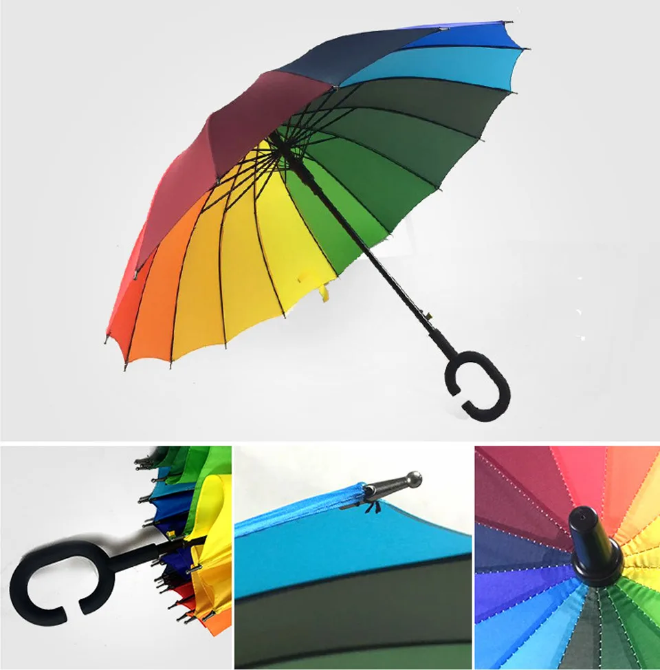 Yesello C ручкой Радужный зонтик с длинной ручкой водонепроницаемый портативный дорожный зонтик женский разноцветный Зонт от дождя для мужчин