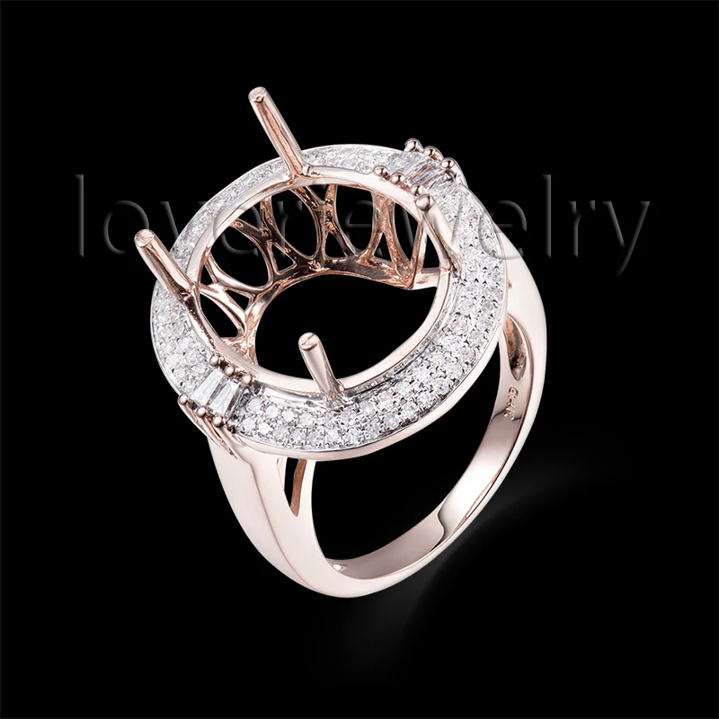 

Solid 14Kt Rose Gold Natural Diamond Setting Ring,Big Semi Mount Ring Oval 12X15mm For Sale BAB1435