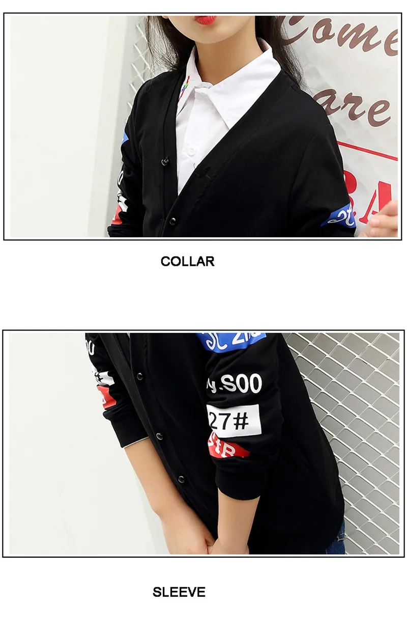 CROAL CHERIE  110-160cm Winter Autumn Sweater Jacket For Kids Girls Fashion Letter Girls Coats Boys Children Clothes Black White (12)