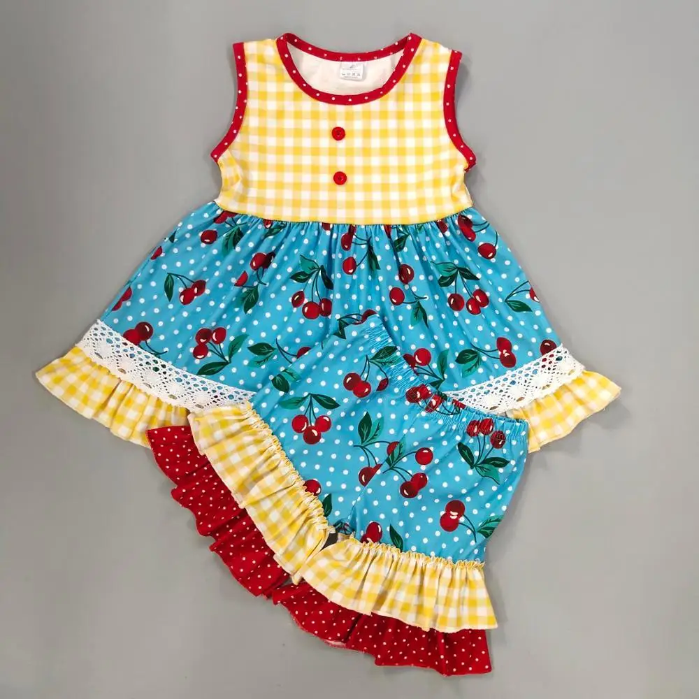 CONICE NINI/ ; детская одежда с принтом вишни; Детский бутик с оборками; Детский комбинезон для девочек; одинаковый наряд; GPF905-680-HY