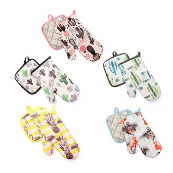 

1 Pair Cute Cotton Fashion Cactus Flamingo Kitchen Pad Cooking microwave baking BBQ oven potholders oven mitts kitchen gloves 30