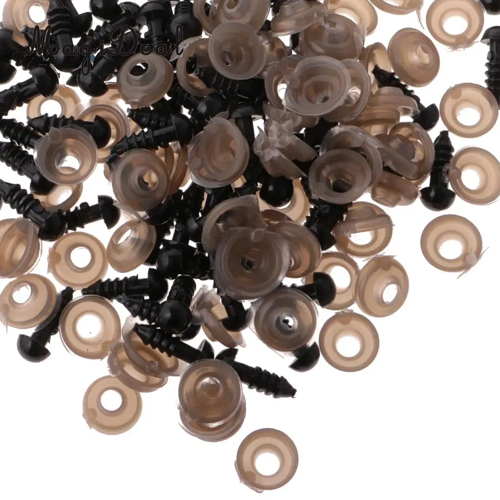 100Pcs 6mm 8mm Soild Black Plastic Safety Eyes with Washers for Making Bear Doll Animal Toy DIY Crafts