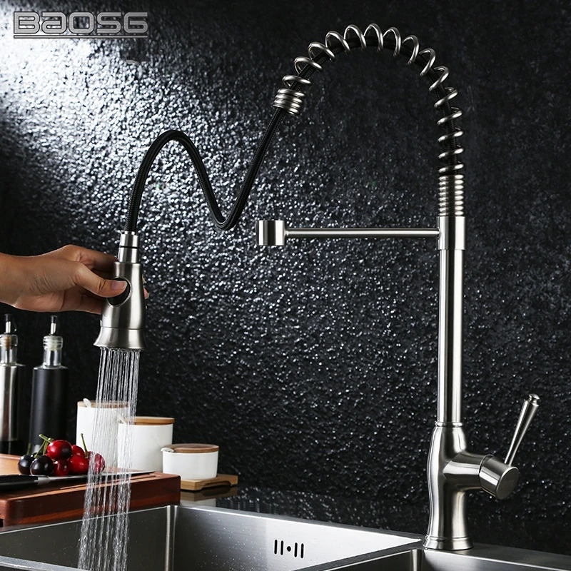 Us 130 18 42 Off Best Commercial Brushed Nickel Pull Out Sprayer Single Handle Kitchen Faucet Single Lever Kitchen Sink Faucets In Kitchen Faucets