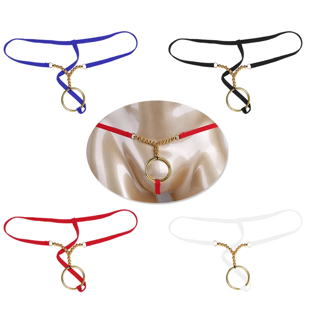 Men Lingerie O-rings Beads G-string Bikini Underwear Underpants Sexy Wetlook Sissy Gay Men's Panties Thong Crotchles Jockstraps