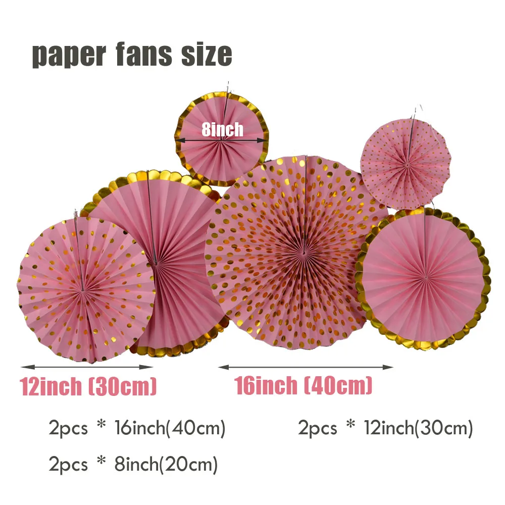 Новинка, 8 дюймов, 12 дюймов, 16 дюймов, смешанный размер, золотой, розовый/серебряный, голубой, набор, висячий бумажный веер для свадебной вечеринки, для Святого Причастия, декорация с крещением - Цвет: Gold Pink Set