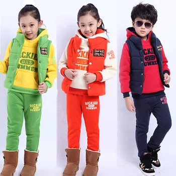 

2019 Spring New Children Thick Cotton Padded Kids Sport Clothes Three Sets Girls Boys Clothing Set