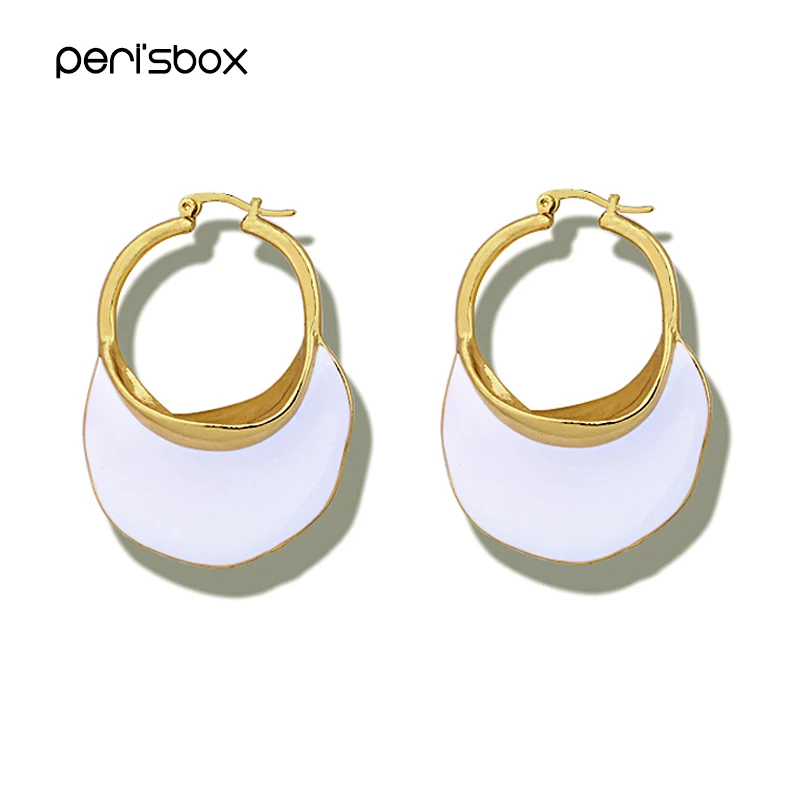 

Peri'sBox Trendy White Blue Enamel Metal Hoop Earrings for Women Painted Big Large Earrings Hoops Chic Statement Earrings Gifts