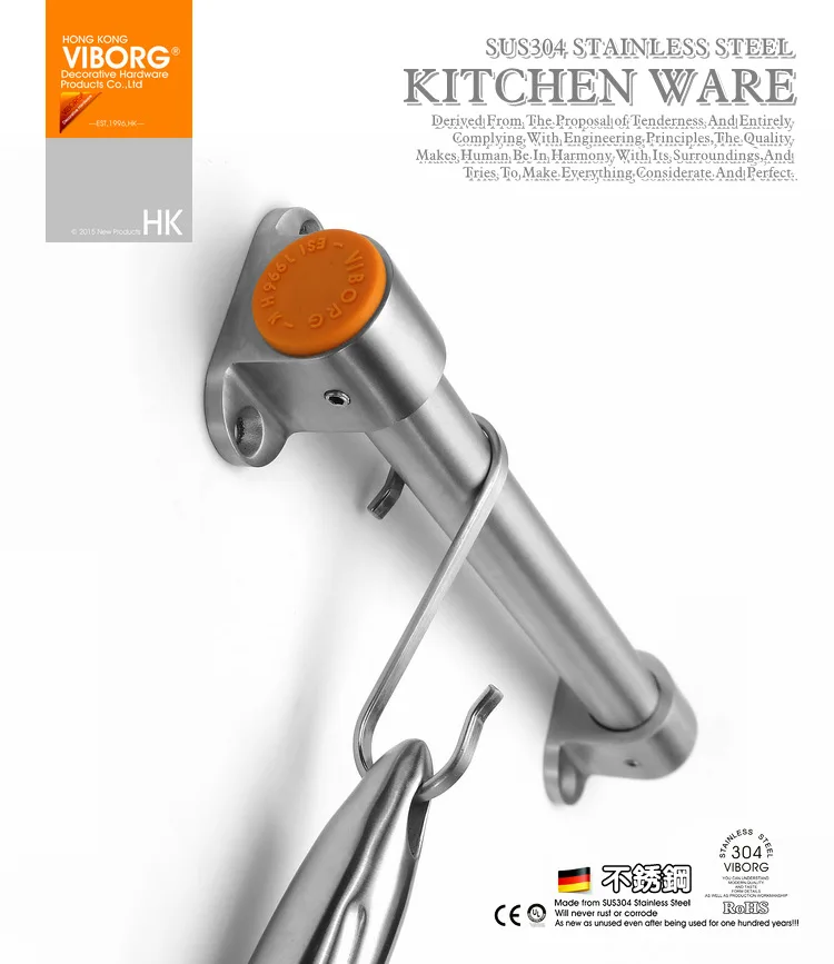 304# SS 40 см рейка с 8 крючками для держатель для губки для мытья посуды кухонные инструменты, посуда ложка нож Кастрюля Сковорода штанга для крючков Крючок