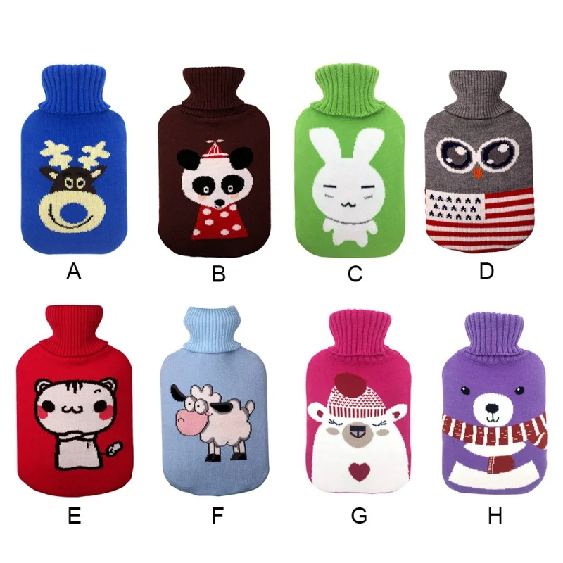 

OCHINE Hot Water Bottle Cute Cartoon Animal Pattern Knitting Cover (Without Hot Water Bottle) Water-filled Bottle Bag Safe