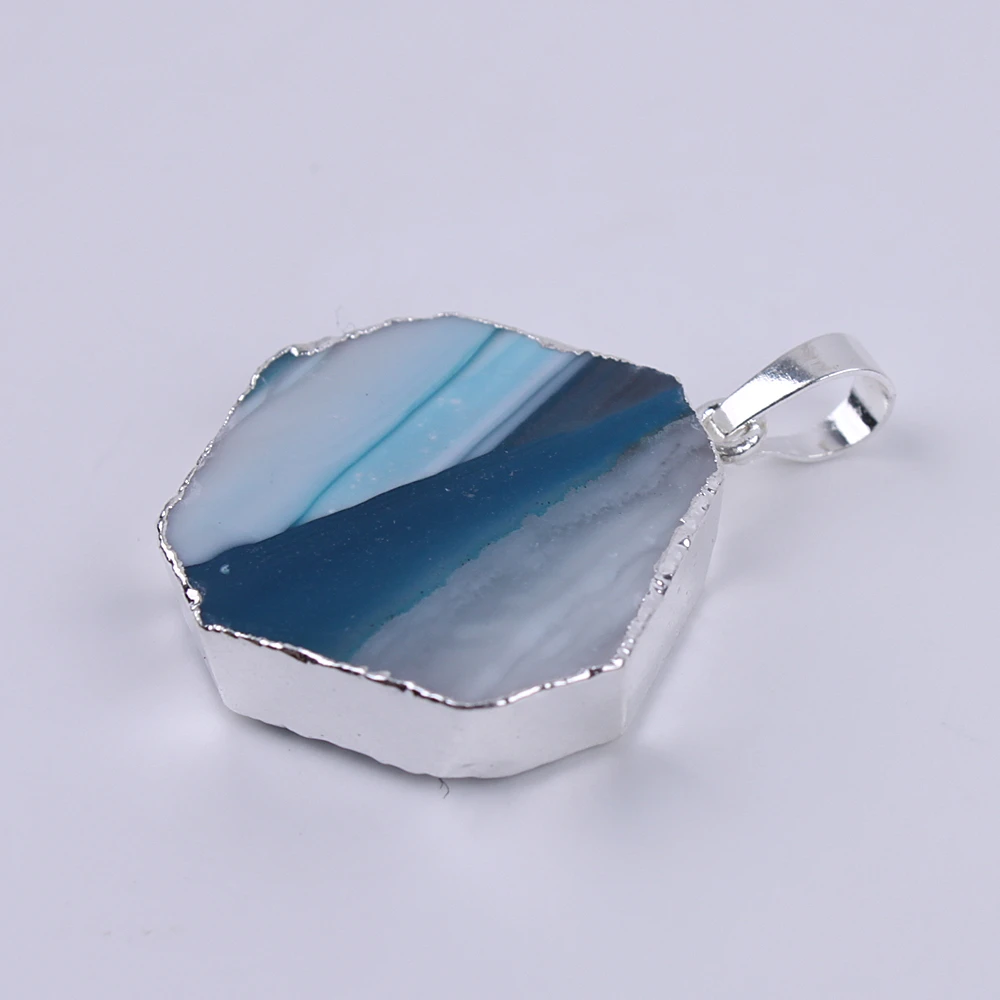 

1PC Agates Piece Natural Stone Charms Pendants Green Slice Natural Agat Crystal Stone Quartz Pendant DIY Necklaces