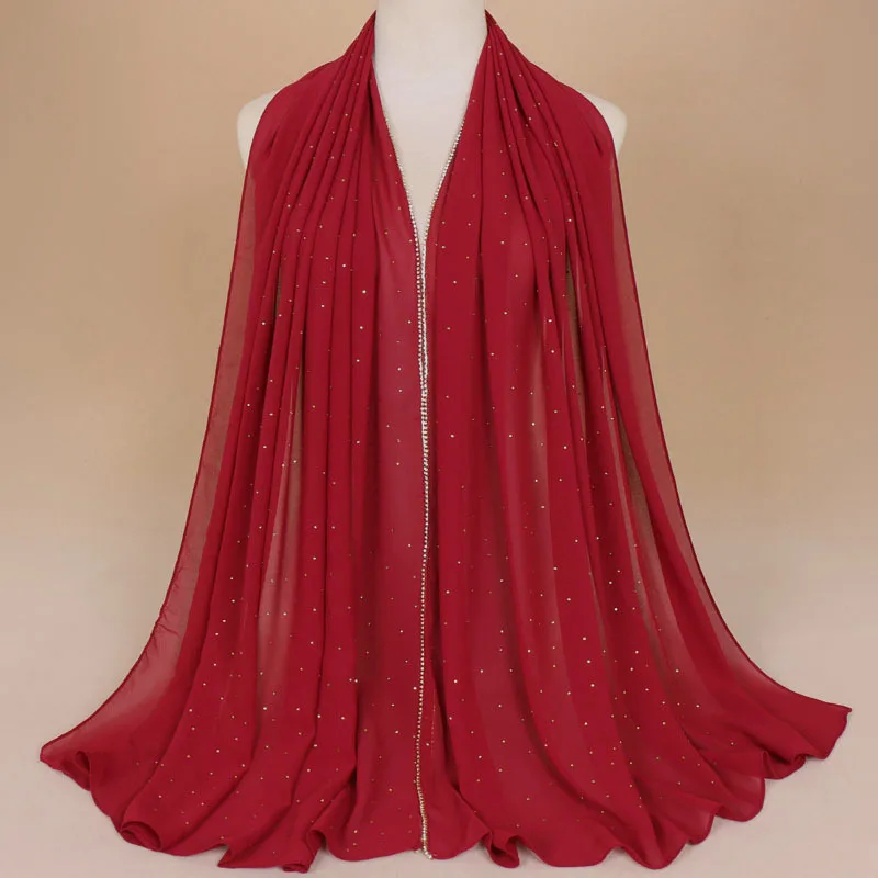 Жемчужный шифоновый шарф женский платок с хорошим шифоновым покрытие для мусульман - Цвет: 10