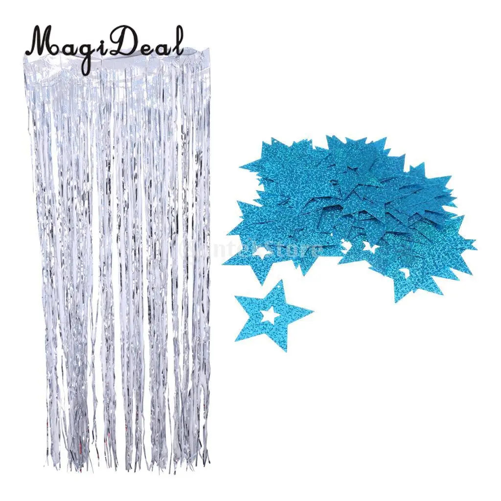 100x Shiny Plastic Stars Hanging Foil Balloon Swirl Tinsel Wedding Party Decor Blue/Gold/Silver