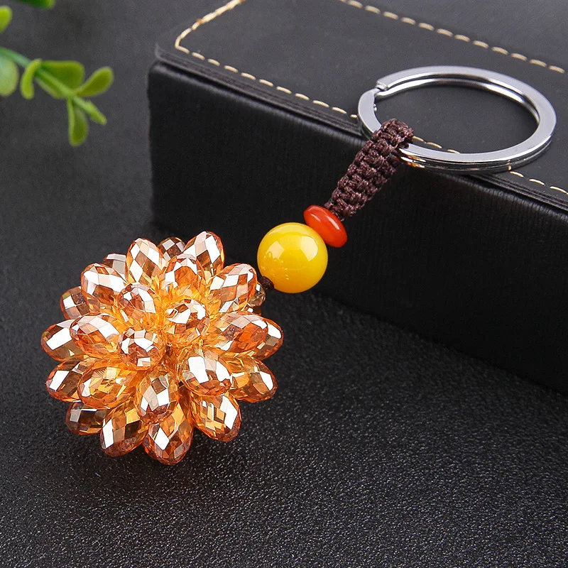 

car pendant keychain Personality Crystal Ball Key Pendant Ball Bag Hanging Jewelry Key Accessories Lucky Drop Ball Gift