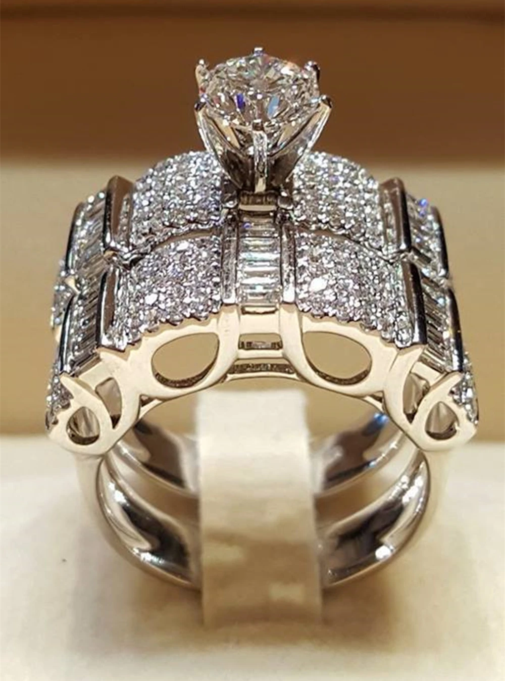 Luxury Shiny Cubic Zirconia wedding Rings Set 2 PCS for Woman Elegant