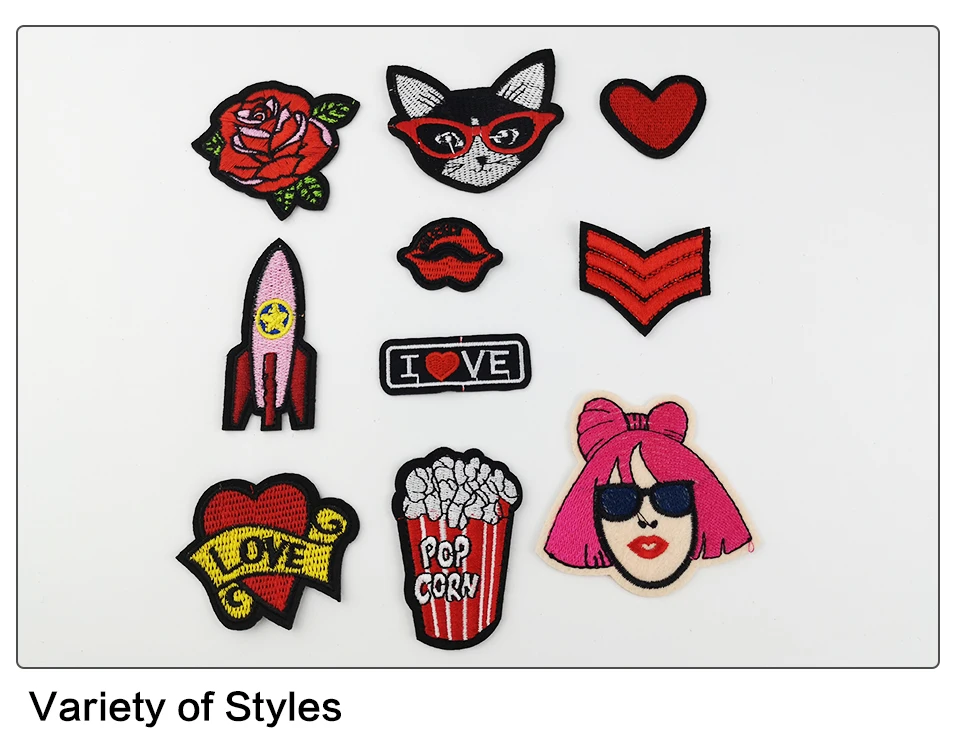 3D Applique Flower Embroidery Patches For Clothing Iron On Badges For Clothes Cute Cat Popcorn Heart Love Girl Patch (5)