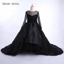 Dreamy Bridal/черное кружевное платье с цветочным узором для девочек платье с бантом и круглым вырезом и длинными рукавами для первого причастия из органзы для девочек